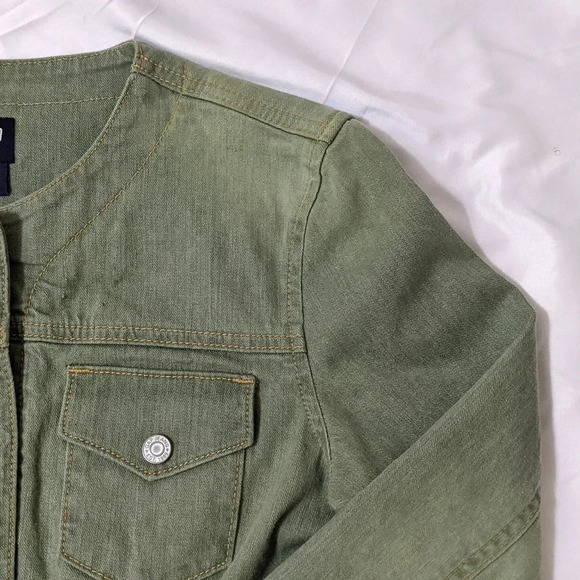 GAP Mock Neck Button Up Denim Jacket, Color Sage Green Size S - Picture 3 of 14